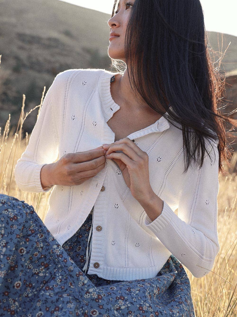 Sorelle Cotton Bamboo Pointelle Cardigan
 by Atèlette